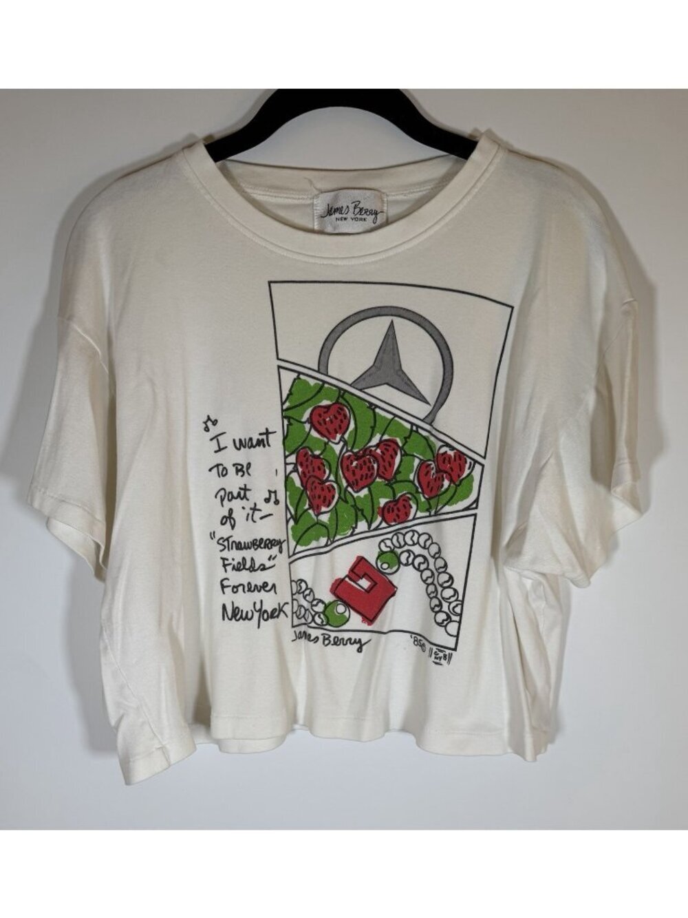 Vintage 80s James Berry Strawberry Fields Forever The Beatles white boxy tee OS
